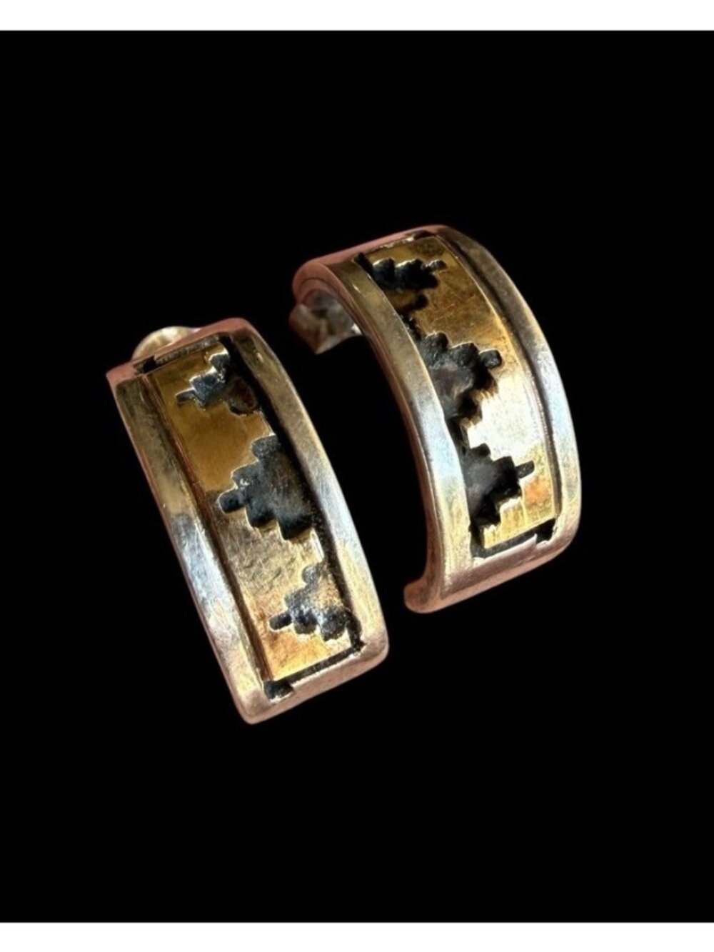 Vintage S.Skeets Navajo Sterling Silver 14k Gold Handmade Earrings